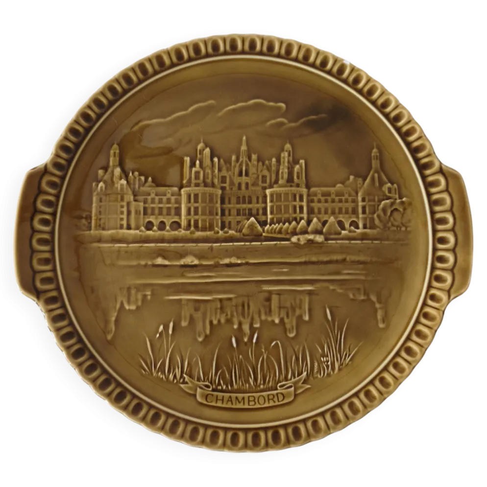 Plat de présentation vintage en faïence de Gien création spéciale Chambord