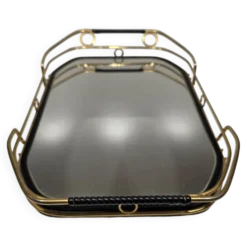 Plat de service années 60 miroir et métal doré