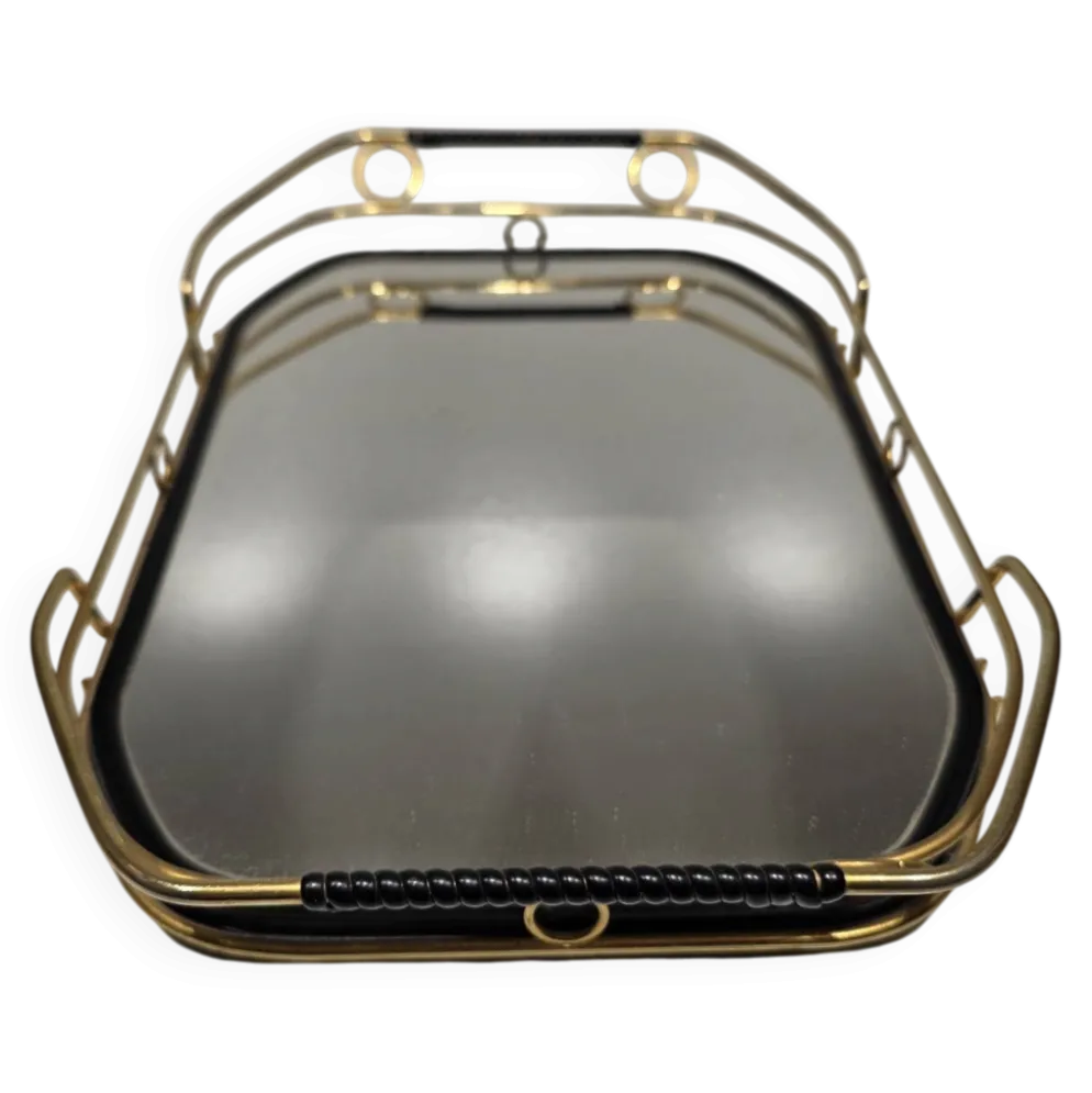 Plat de service années 60 miroir et métal doré
