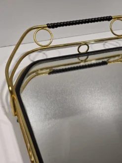 Plat de service années 60 miroir et métal doré