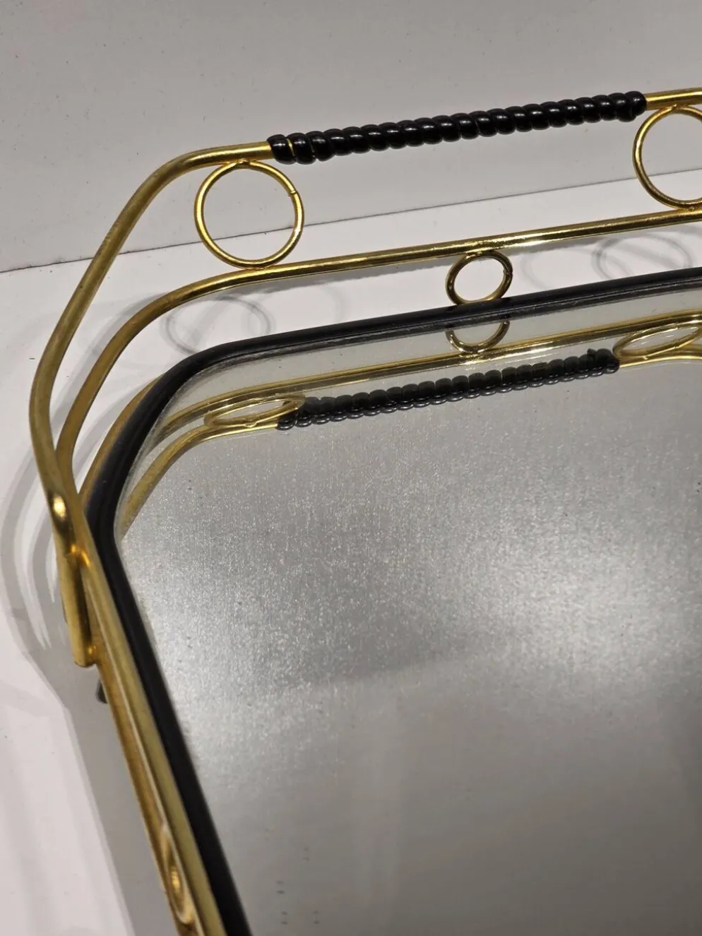 Plat de service années 60 miroir et métal doré