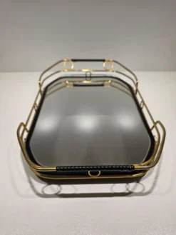 Plat de service années 60 miroir et métal doré