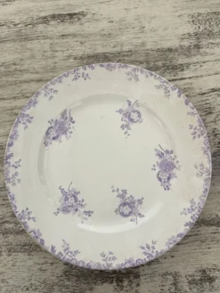 Plat de service antique Longwy Hanoï • Vaisselle en transfert lavande, vers 1890-1900