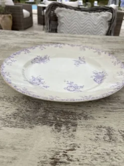 Plat de service antique Longwy Hanoï • Vaisselle en transfert lavande, vers 1890-1900