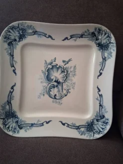 Plat de service carré H.B & Cie faïence terre de fer