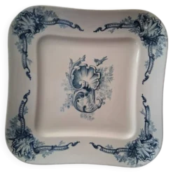 Plat de service carré H.B & Cie faïence terre de fer