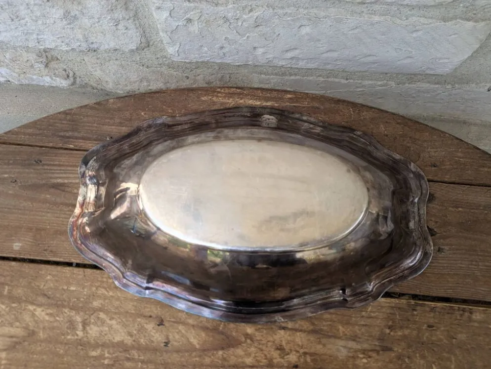 Plat de service creux / corbeille en métal argenté Ercuis 31x19cm 650g