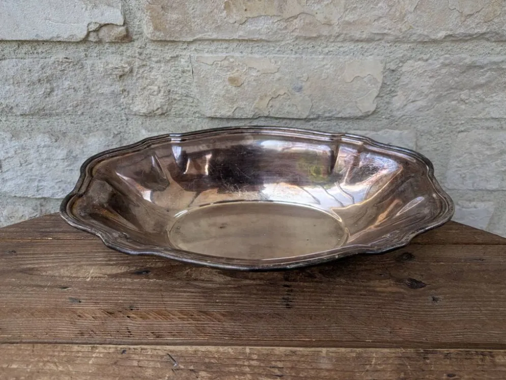 Plat de service creux / corbeille en métal argenté Ercuis 31x19cm 650g
