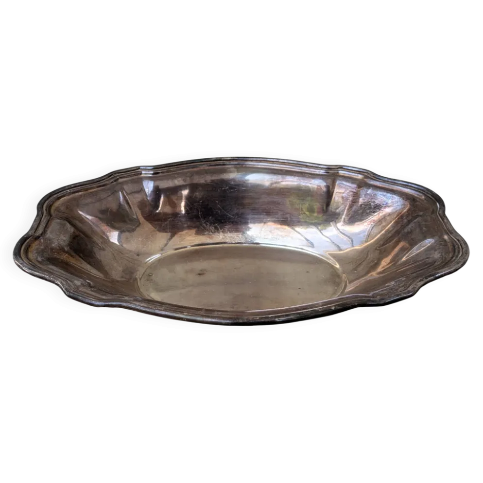Plat de service creux / corbeille en métal argenté Ercuis 31x19cm 650g