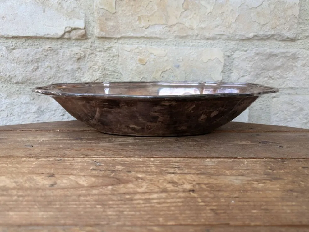 Plat de service creux / corbeille en métal argenté Ercuis 31x19cm 650g