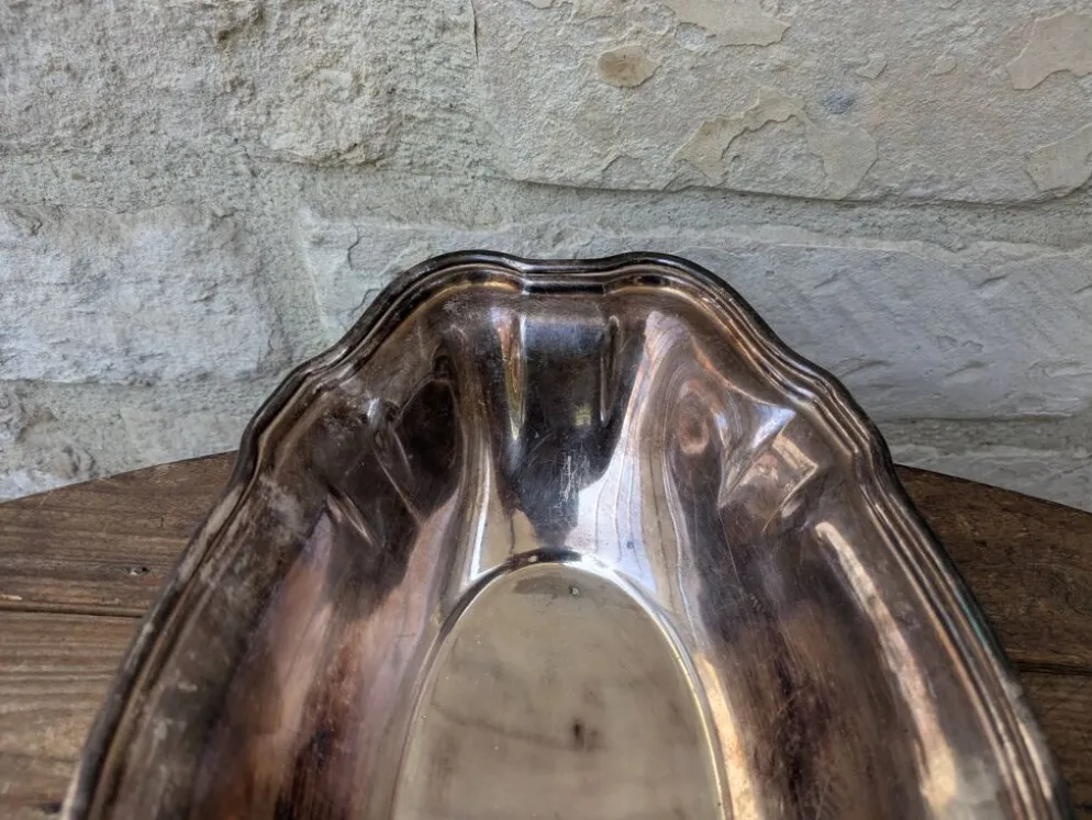 Plat de service creux / corbeille en métal argenté Ercuis 31x19cm 650g