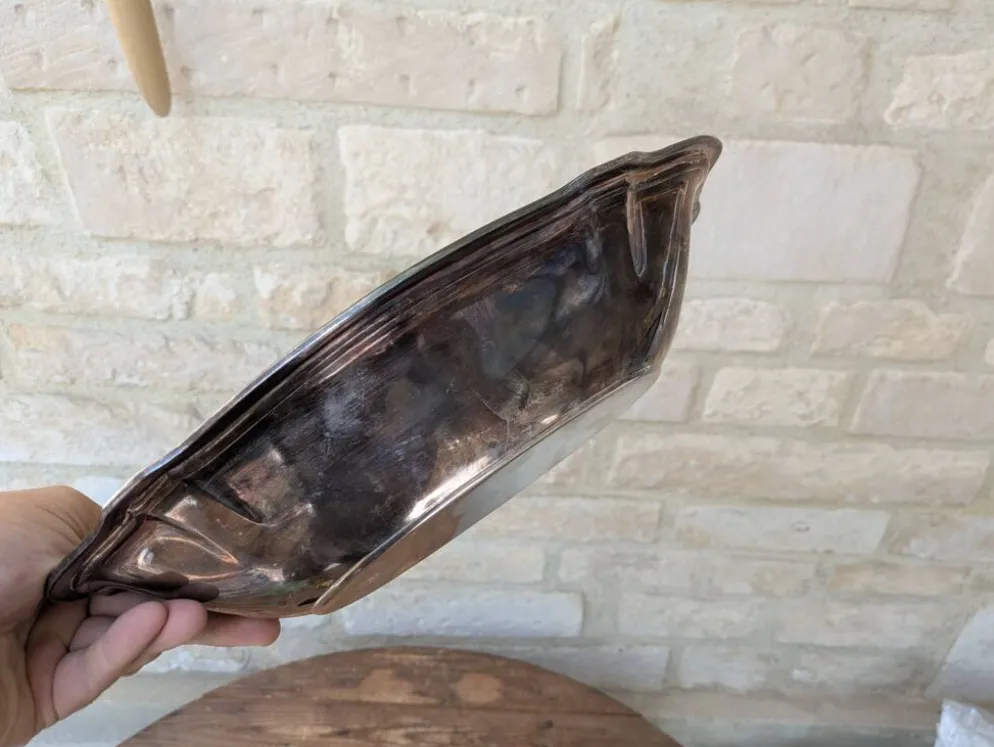 Plat de service creux / corbeille en métal argenté Ercuis 31x19cm 650g