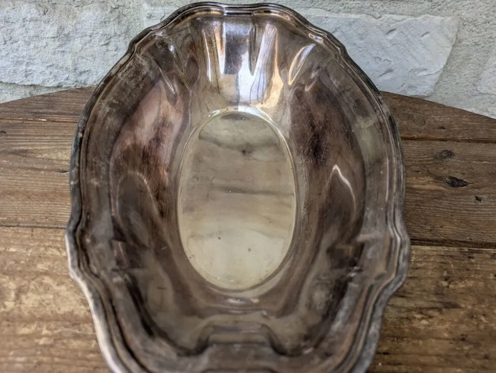 Plat de service creux / corbeille en métal argenté Ercuis 31x19cm 650g