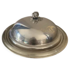 Plat de service et sa cloche en metal argenté