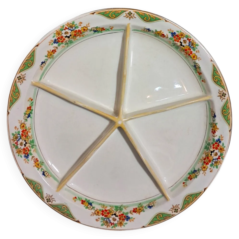 plat de service vintage avec compartiments en céramique anglais