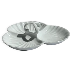 Plat de service vintage en porcelaine blanche à coquillages MP Samie D26 H4