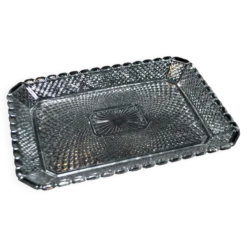 Plateau ancien en cristal moulé rectangulaire 1920