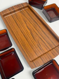 Plateau apéritif service Vereco — verre ambré fumé — France années 70
