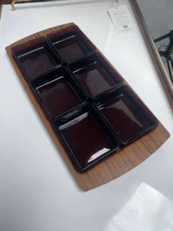 Plateau apéritif service Vereco — verre ambré fumé — France années 70