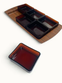 Plateau apéritif service Vereco — verre ambré fumé — France années 70