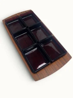 Plateau apéritif service Vereco — verre ambré fumé — France années 70