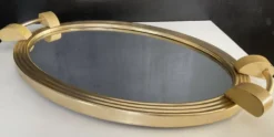 Plateau Art déco en aluminium doré bois et miroir