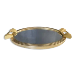Plateau Art déco en aluminium doré bois et miroir