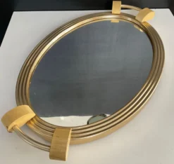 Plateau Art déco en aluminium doré bois et miroir
