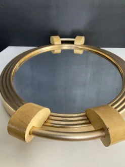 Plateau Art déco en aluminium doré bois et miroir
