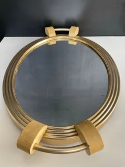 Plateau Art déco en aluminium doré bois et miroir