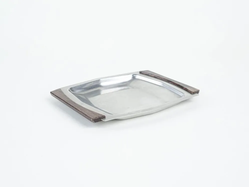 Plateau carré en acier inoxydable, design danois, années 1970, fabriqué au Danemark