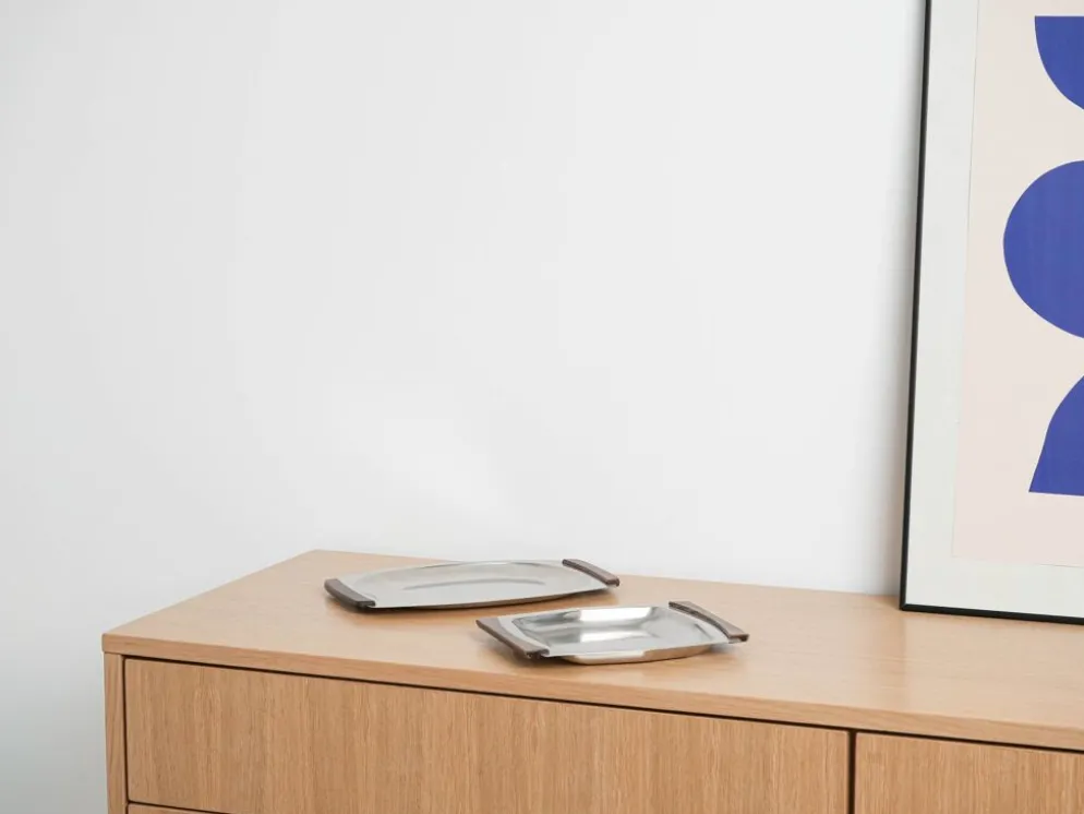 Plateau carré en acier inoxydable, design danois, années 1970, fabriqué au Danemark