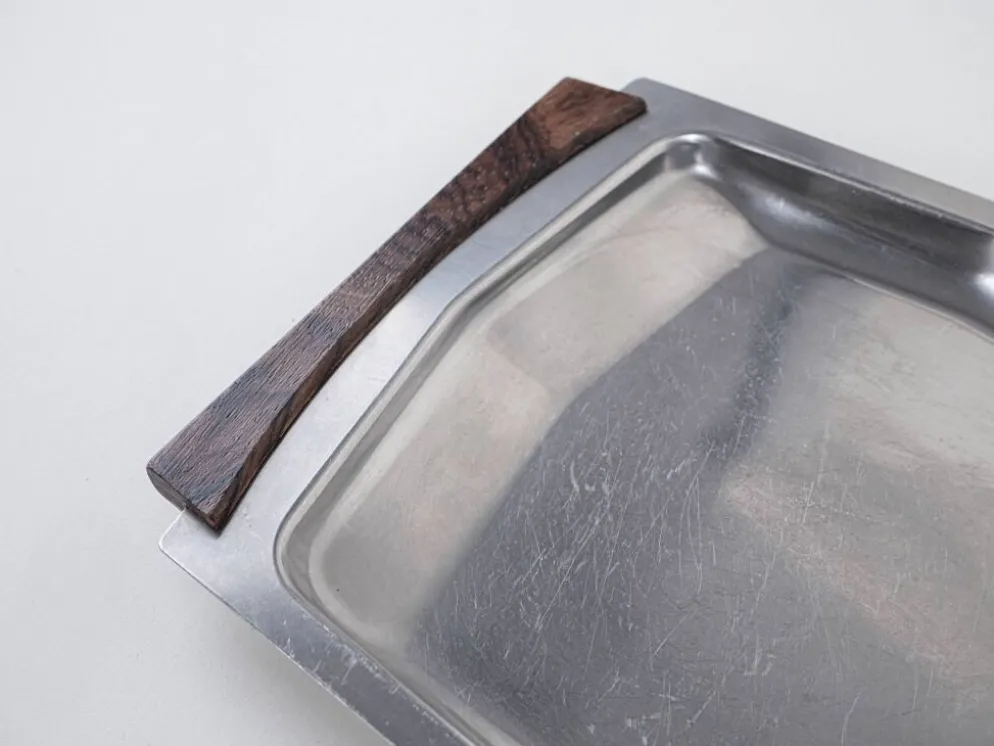 Plateau carré en acier inoxydable, design danois, années 1970, fabriqué au Danemark