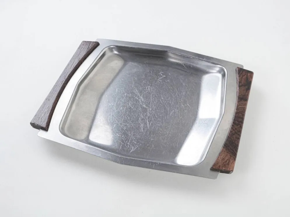 Plateau carré en acier inoxydable, design danois, années 1970, fabriqué au Danemark