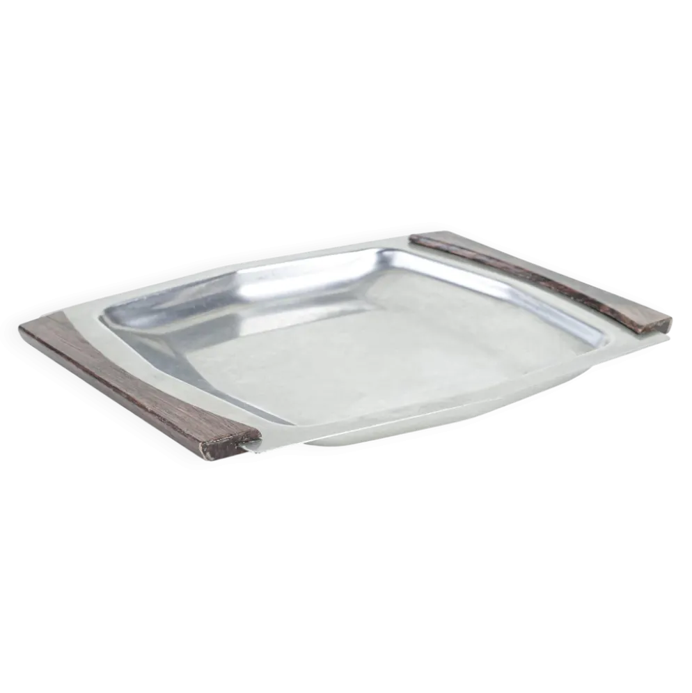 Plateau carré en acier inoxydable, design danois, années 1970, fabriqué au Danemark