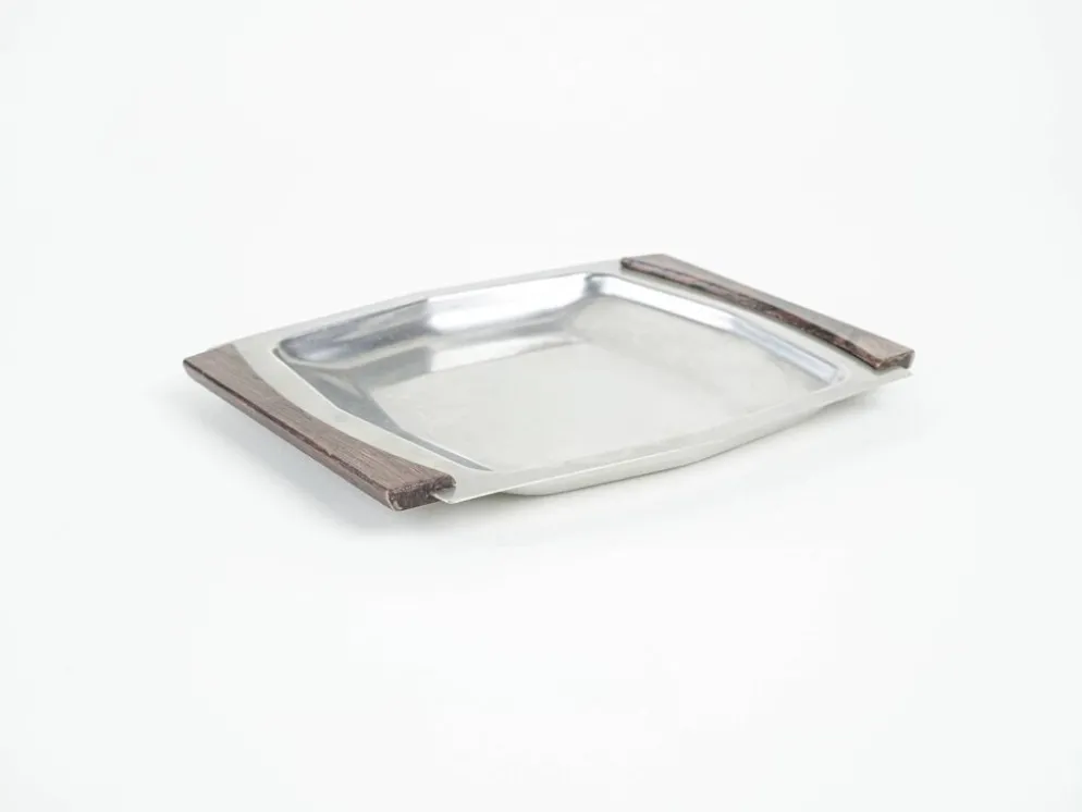 Plateau carré en acier inoxydable, design danois, années 1970, fabriqué au Danemark