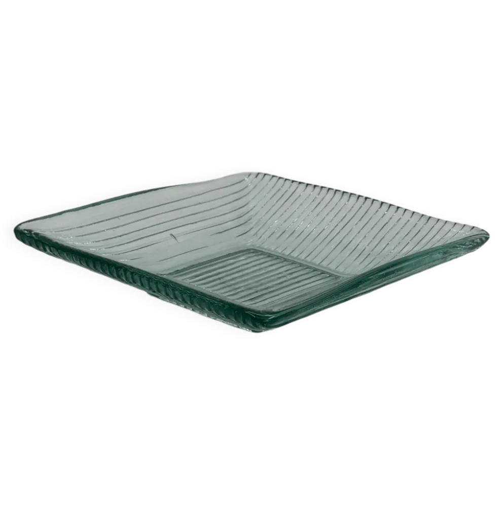 Plateau carré vintage en verre strié