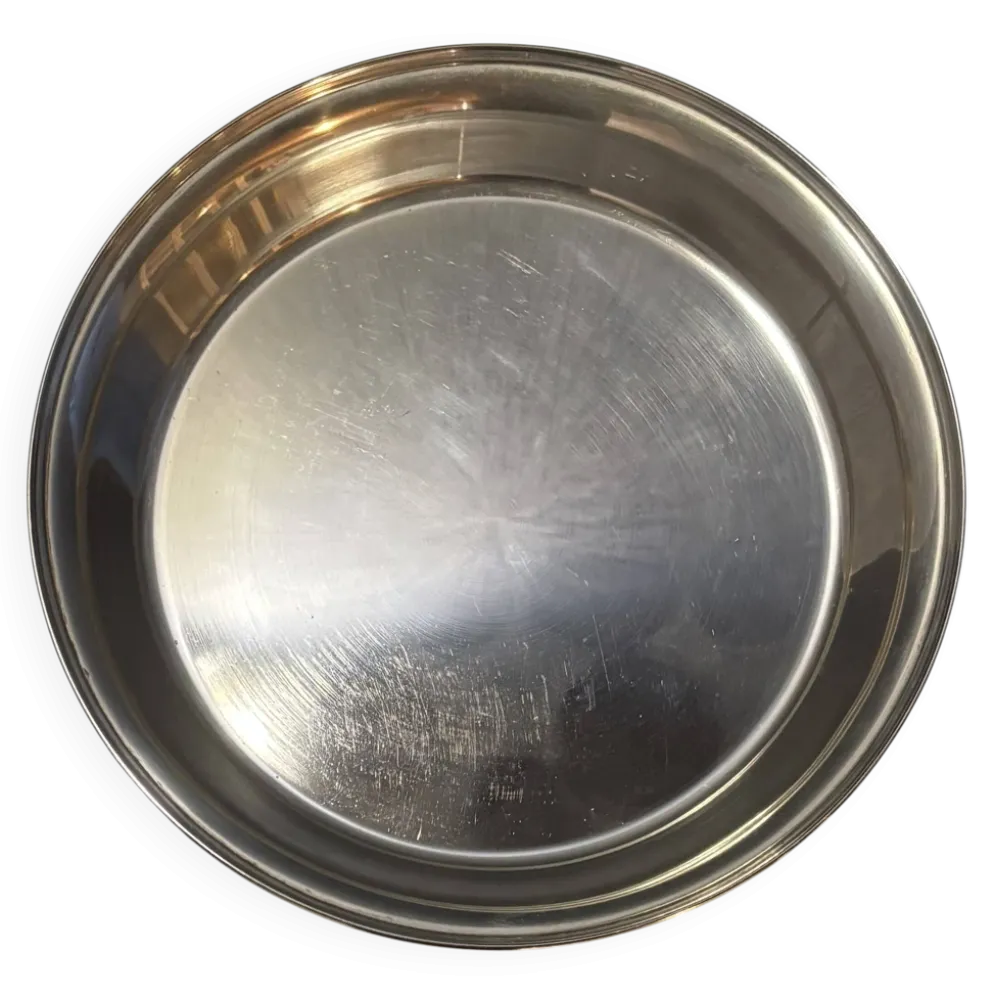 Plateau circulaire vintage en métal argenté – Fabrication Royaume Uni