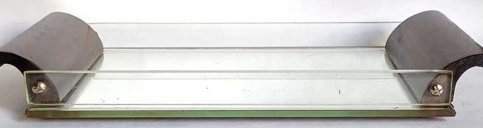 Plateau de courtoisie miroir, verre & bois exotique Art déco. Années 30