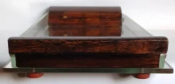 Plateau de courtoisie miroir, verre & bois exotique Art déco. Années 30