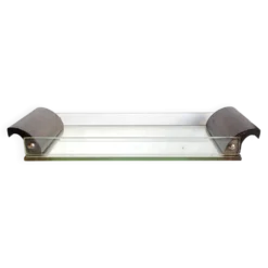 Plateau de courtoisie miroir, verre & bois exotique Art déco. Années 30
