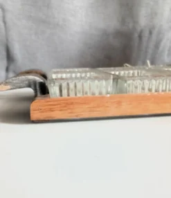 Plateau de service apéritif compartimenté en bois et verre vintage art déco