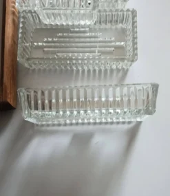 Plateau de service apéritif compartimenté en bois et verre vintage art déco