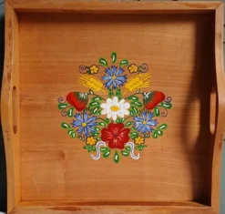 Plateau de service en bois massif peint à la main, folk art
