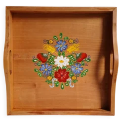 Plateau de service en bois massif peint à la main, folk art