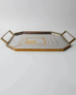 Plateau de service octogonal vintage en acier inoxydable et laiton, années 1970