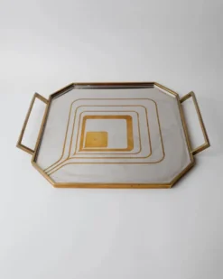 Plateau de service octogonal vintage en acier inoxydable et laiton, années 1970