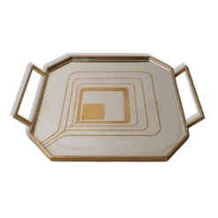 Plateau de service octogonal vintage en acier inoxydable et laiton, années 1970