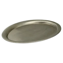 Plateau de service ovale vintage en acier inoxydable