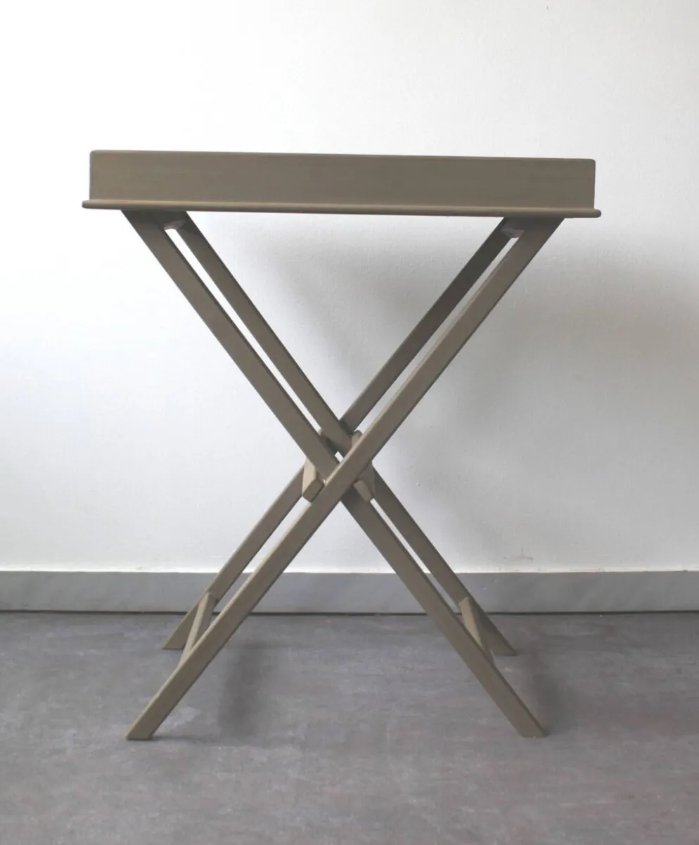 Plateau de service pliant et amovible en bois peint taupe